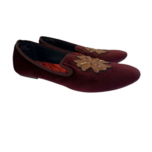 Birdies The Starling loafers in Bordeaux velvet with sequin embroidery Size 11 - Picture 6 of 15